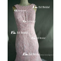 ED Bead Work Sleeveless Lace Appliqued Ankle Length Mermaid Pink Tulle Prom Dress